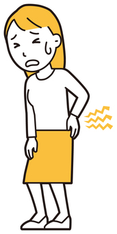  ロングヘア女性(黄)-078-全身 腰痛,女性,女の子,人物,かわいい,ぎっくり腰,神経痛,症状,痛い,後遺症のイラスト素材