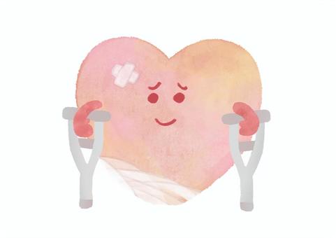 大怪我をしたハート 少し困った表情 ハート,大怪我,事故,ケガ,傷,悲しい,水彩,手描き,ケア,こころのイラスト素材
