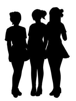 アイドルトリオのシルエット アイドル,女性,写真撮影,3人組,トリオ,サイドテール,ミニスカート,ピース,ポーズ,ブーツのイラスト素材