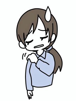 肩こりの女性 デフォルメ,シンプル,透過,女性,肩こり,困り顔,辛い,汗,ブラウスのイラスト素材