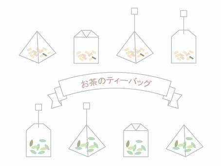 お茶のティーバッグ ティーバッグ,お茶,茶葉,ハーブティー,紅茶,緑茶,ピラミッド型,テトラ,ひも付き,タグ付きのイラスト素材