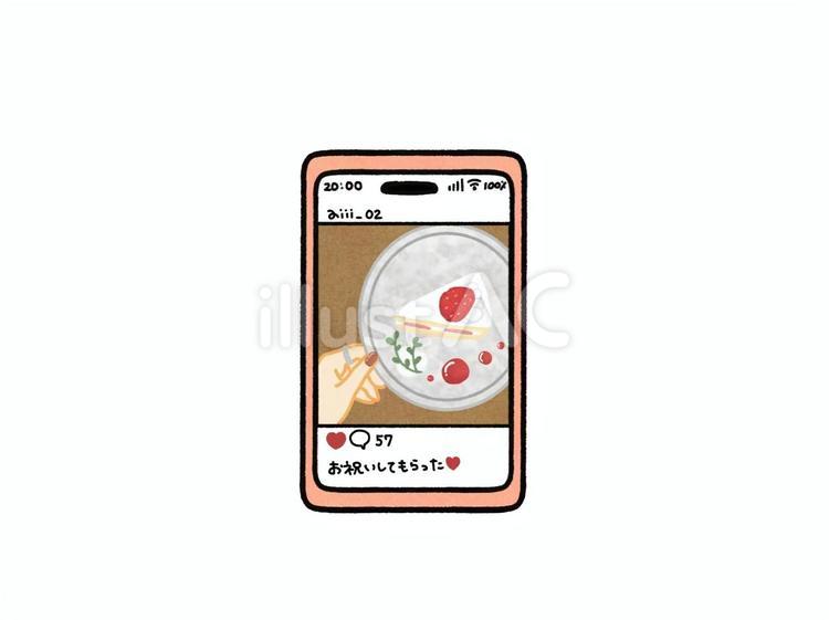 SNS インスタグラム,スマートフォン,投稿のイラスト素材