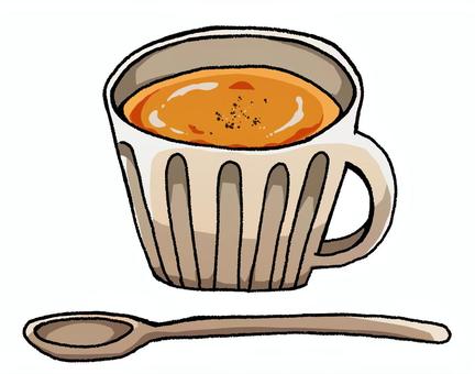濃厚エビのビスク スープ,カップ,ポタージュ,スプーン,料理,おかず,胡椒,食べ物,食事,野菜のイラスト素材