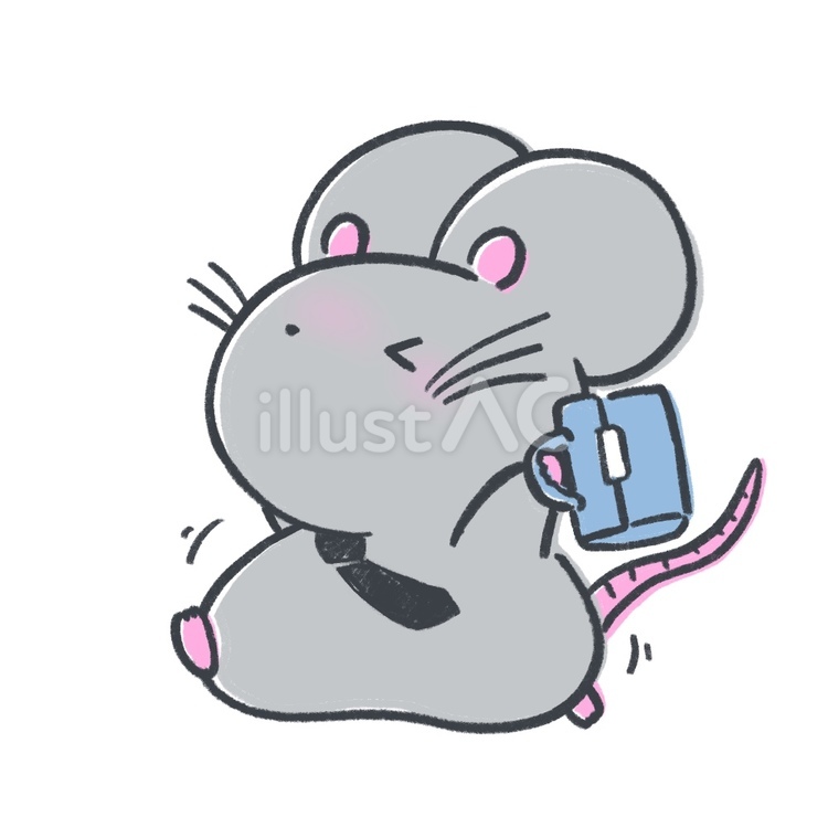 仕事後の華金デカ耳ネズミくん ネズミ,嬉しい,仕事帰りのイラスト素材