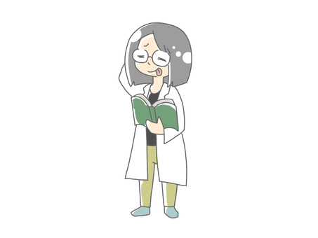 てへぺろ 説明,解説,講義,講座,授業,科学者,教授,先生,女性,眼鏡のイラスト素材