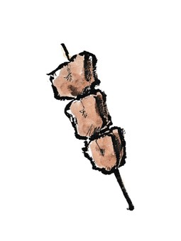 居酒屋メニュー　焼き鳥　牛レバー串 焼き鳥,牛レバー,串,居酒屋メニュー,食べ物,おつまみ,絵手紙,毛筆,筆ペン,筆のイラスト素材