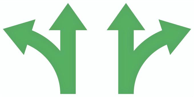 分岐矢印のアイコン 緑 分岐,矢印,分かれ道,進路,進行方向,向き,進む,前進,選択,方向のイラスト素材