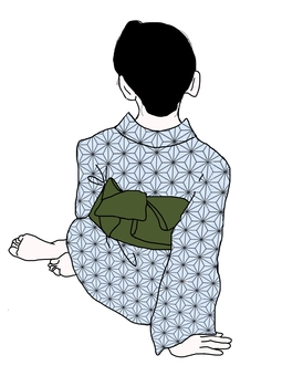 足を崩して座る女性3 人物,女性,足を崩す,座る,後ろ姿,浴衣,夏,黒髪,和風,裸足のイラスト素材
