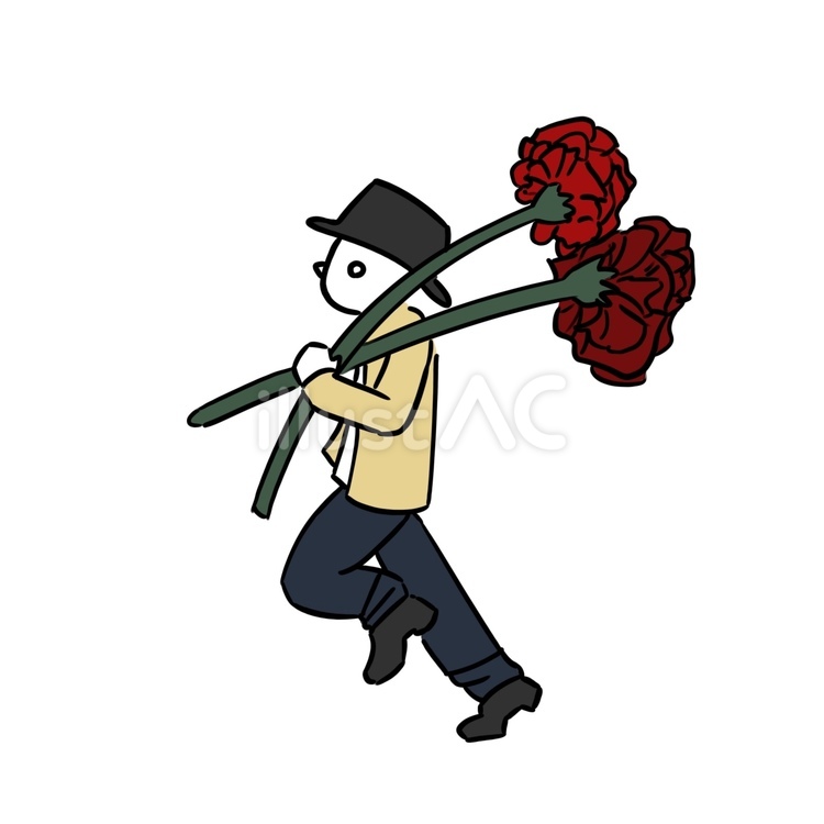 カーネーションを担いで走っている男 手描き,カーネーション,母の日のイラスト素材