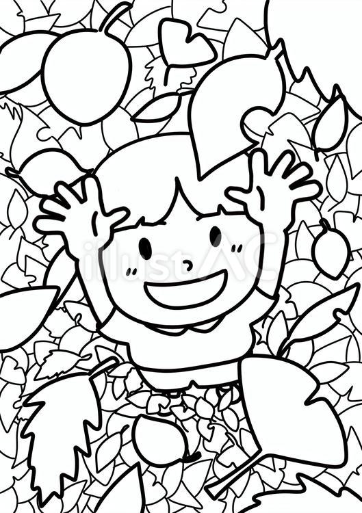 落ち葉をばー！ 落ち葉,枯葉,男の子のイラスト素材