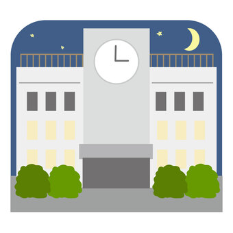 建物_学校(夜間) 夜間学校,夜間,夜,夜中,学校,小学校,中学校,高校,建物,入学のイラスト素材