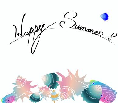 筆文字Happy Summer貝イラスト 筆文字,筆書き,手書き,手書き文字,暑中見舞い,英語,happy,summer,手描き,可愛いのイラスト素材