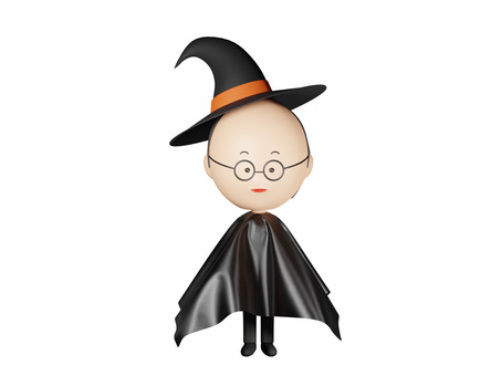 ハロウィン魔女の仮装をした中年男性全身 ハロウィン,仮装,魔女,おばけ,秋,男性,halloween,かわいい,帽子,デフォルメのイラスト素材