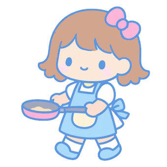 料理をしている女の子 料理をしている女の子 料理,フライパン,お手伝い,おままごと,リボン,エプロン,パステル,調理,家庭的,子供のイラスト素材