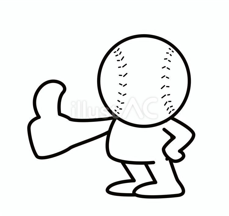 野球ボール頭の白い人が「いいね」してる 野球ボール,キャラクター,いいねのイラスト素材
