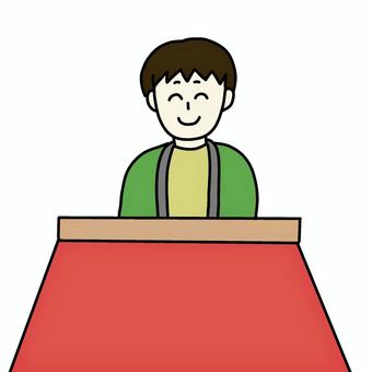 こたつに入る男性 男性,人物,シンプル,こたつ,冬,ちゃんちゃんこ,寒さ対策,笑顔のイラスト素材