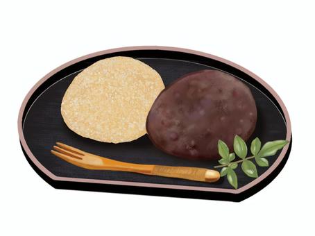 おはぎB-1 おはぎ,小豆,粒あん,きな粉,甘い,ご飯,餅米,ぼたもち,あんころ餅,餡子のイラスト素材