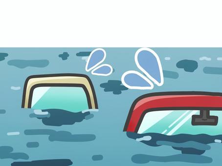 水没した車　汗 車,水没,沈む,水,増水,大雨,洪水,氾濫,災害,天災のイラスト素材