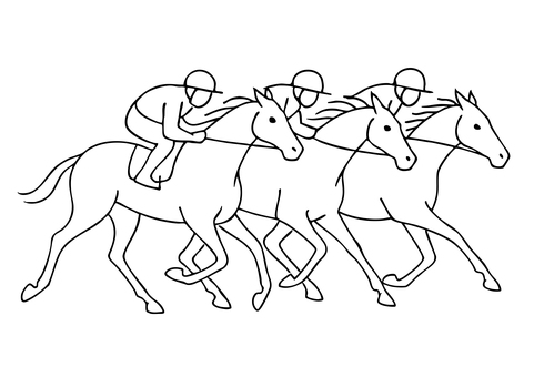 競争馬のシンプルな線画イラスト 馬,競馬,騎手,乗馬,ジョッキー,複数,年賀状,賀年,干支,午年のイラスト素材