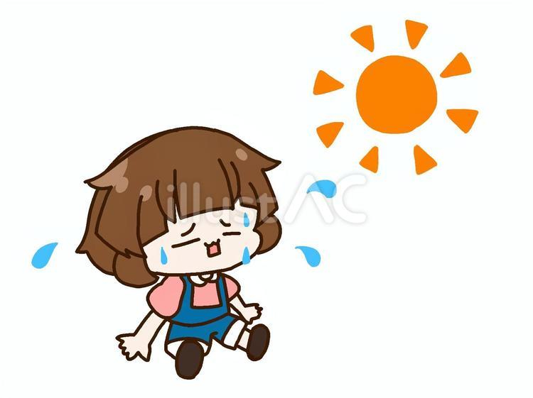 夏の熱中症に注意　汗をかく女の子 熱中症,夏,太陽のイラスト素材