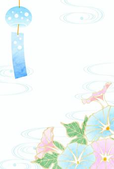 summercard2561 朝顔,風鈴,流水,夏,花,かわいい,暑中見舞い,背景,壁紙,和風のイラスト素材