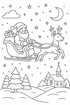 サンタとトナカイ クリスマス,サンタ,トナカイ,可愛い,塗り絵のイラスト素材