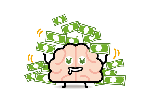 脳みそさん★儲け話 脳みそ,お金,お札,円マーク,脳,よだれのイラスト素材