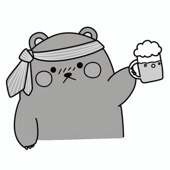飲み会のくま（白黒） くま,動物,生き物,飲み会,居酒屋,飲み,ビール,酒,泡,ホップのイラスト素材