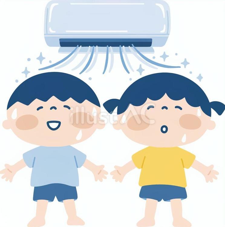エアコンの冷房で熱中症対策する子ども2人 熱中症,対策,エアコンのイラスト素材