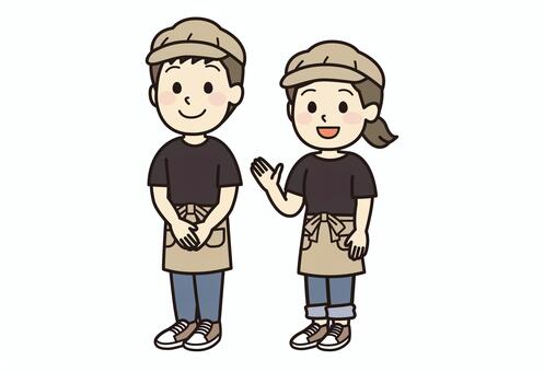 Illustration, cafe, clerk, men and women, 