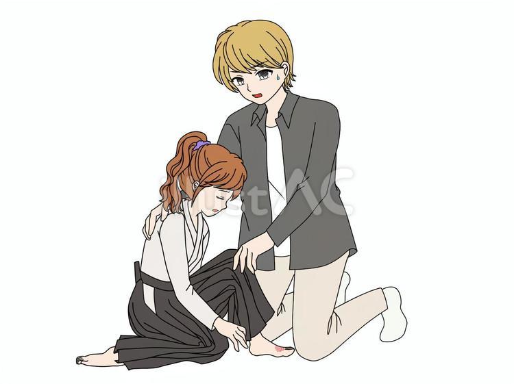 怪我をした彼女を心配する彼氏 剣道,部活,怪我のイラスト素材
