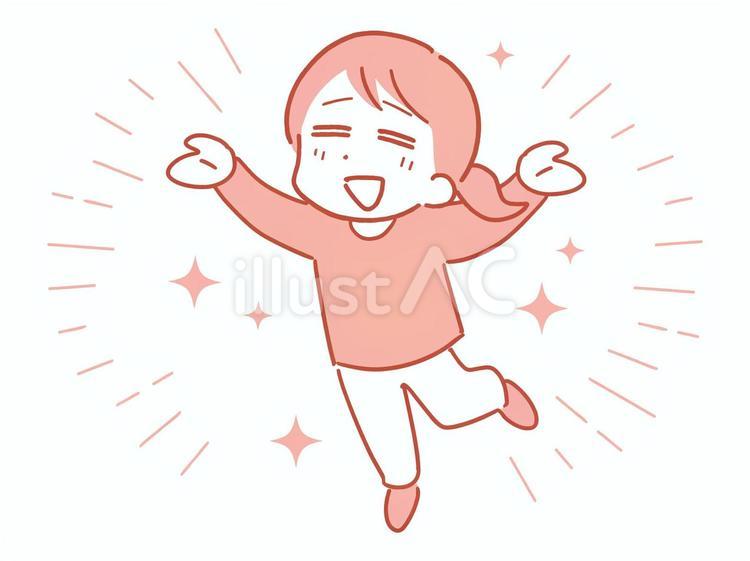 手を挙げて大喜びしている女性 女性,笑顔,喜ぶのイラスト素材
