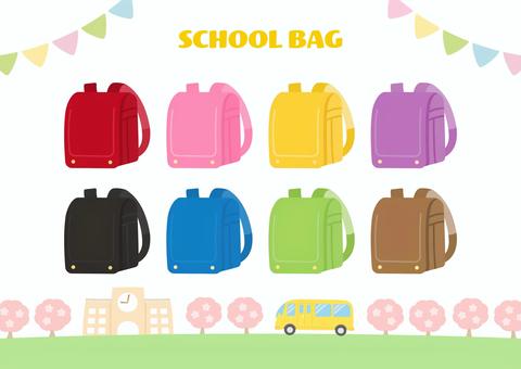 入学式イラスト素材、ランドセルのセット ランドセル,入学,入学式,桜,入学グッズ,春,手書き,手描き,小学校,アイコンのイラスト素材