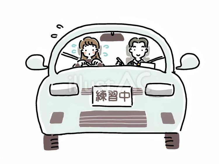 自動車教習を受ける女性のイラスト 教習車,教習所,自動車学校のイラスト素材