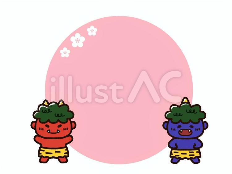 赤鬼青鬼のかわいい丸フレーム 鬼,節分,かわいいのイラスト素材