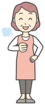  エプロンおばちゃん-135-全身 任せて,おばちゃん,エプロン,お母さん,ママ,中年,おばさん,主婦,人物,かわいいのイラスト素材