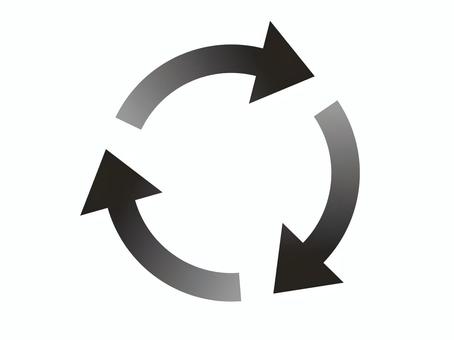 黒矢印（循環・3つ・単色グラデ） 矢印,循環,黒,グラデーション,シンプル,丸い,回る,回転,リピート,繰り返しのイラスト素材