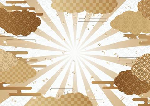 金色の和柄の雲と集中線の背景素材 和風,和柄,集中線,紙吹雪,雲,金色,背景のイラスト素材