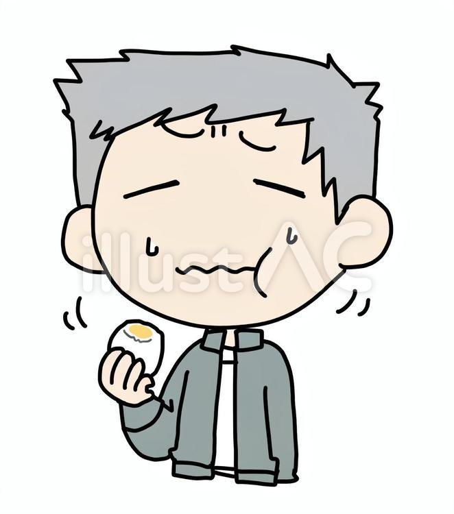 ゆで卵をいやいや食べるおじいさん ゆで卵,おじいさん,食べるのイラスト素材