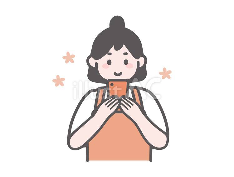 スマートフォンを見る主婦 主婦,スマートフォン,スマホのイラスト素材