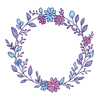 かわいいお花の丸いフレーム　手描き 花,フレーム,丸,円形,ラウンド,リース,枠組み,飾り枠,シンプル,豪華のイラスト素材