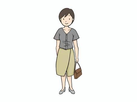 大人女性のオフィスカジュアルファッション オフィスカジュアル,ファッション,ol,手描き,女性,ショートヘアー,大人,レディース,スカート,コーディネートのイラスト素材