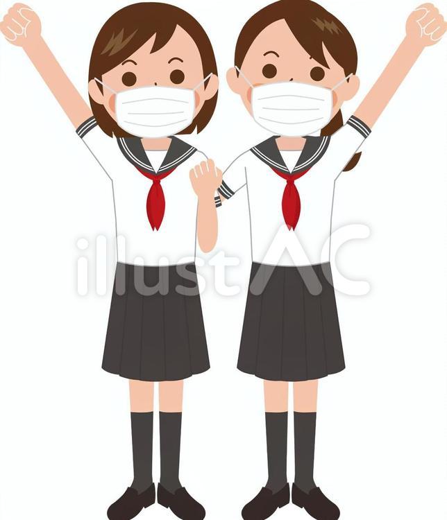girl24（マスク付) 人物,学生,女の子のイラスト素材