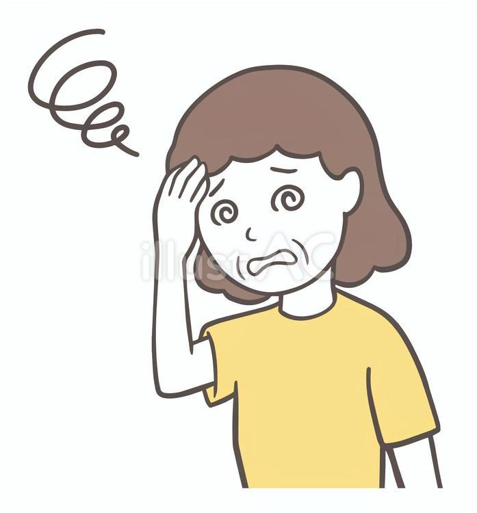 めまいで頭を支えている女性 めまい,ふらつき,貧血のイラスト素材