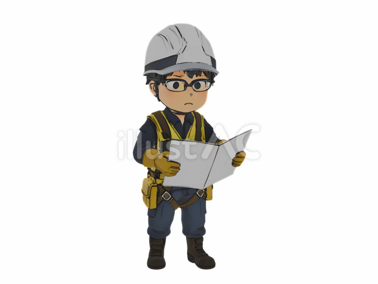 建設土木工事現場図面ハーネス装備の作業員 男性,事故,防止のイラスト素材