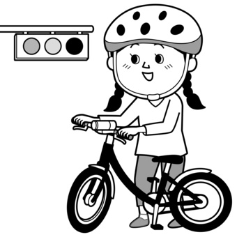 自転車で信号待ちをする女の子_モノクロ モノクロ,女の子,女子,日本人,子ども,全身,長袖,長ズボン,自転車,信号待ちのイラスト素材