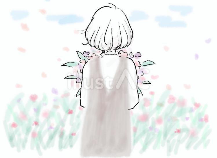 花束を持つ女性の後ろ姿　背景あり 花束,持つ,女性のイラスト素材
