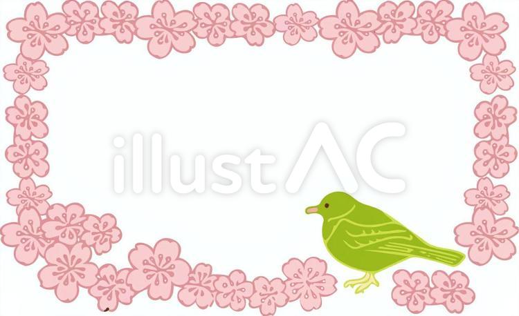うぐいすと桜のフレーム うぐいす,桜,春のイラスト素材