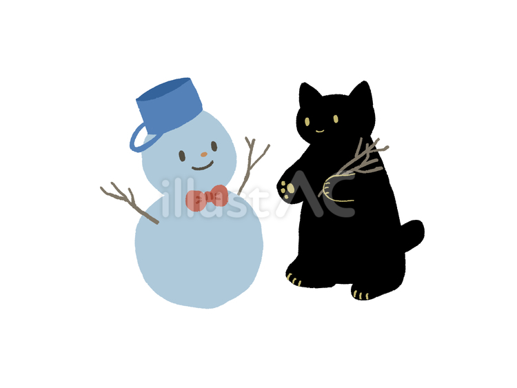 雪だるまとネコ 雪だるま,猫,雪のイラスト素材