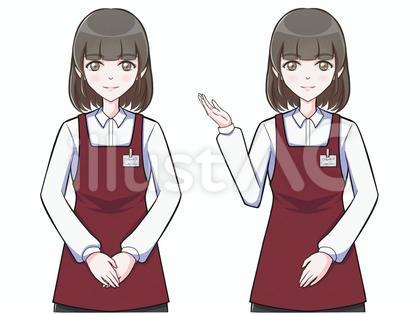 赤いエプロンの女性